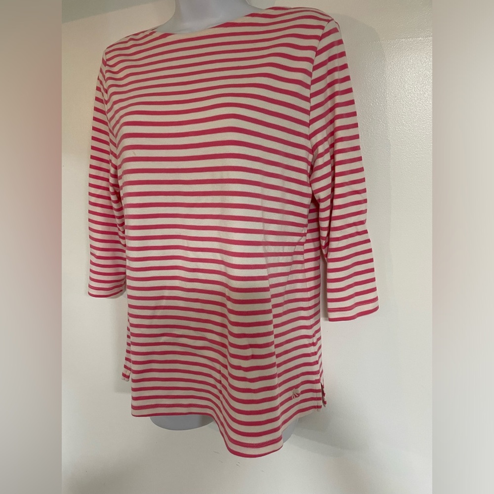 Isaac Mizrahi Live! Women's Top Sz L Essential Yarn Dye Stripe / White red box8